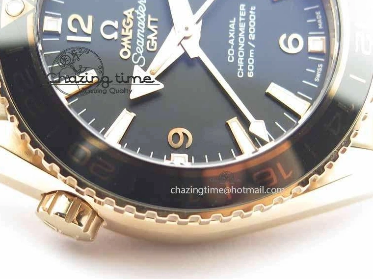 0305 Efficient Planet Ocean GMT 43.5mm RG V6F 1:1 Best Edition Black Dial On RG Bracelet A 8182